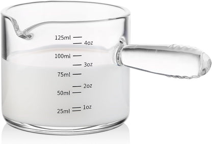 Espresso Shot Glass 2 Pack - 150ML Espresso Cups with Handle and Dual-Scale, Espresso Shot Glass with V-Shaped Mouth, 5oz Espresso Glass Measuring Cup Perfect for Espresso Shots and Milk Froth