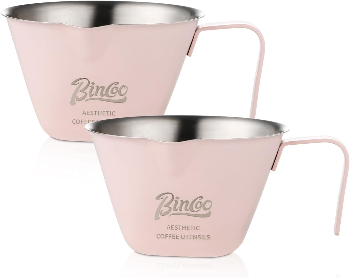 Pink Espresso Measuring Cup with Handle - 2 Pack Stainless Steel Espresso Pouring Cup with Double Spout,100ML Espresso Shot Cup for Coffee Bean,Tomato,Sauce,Milk