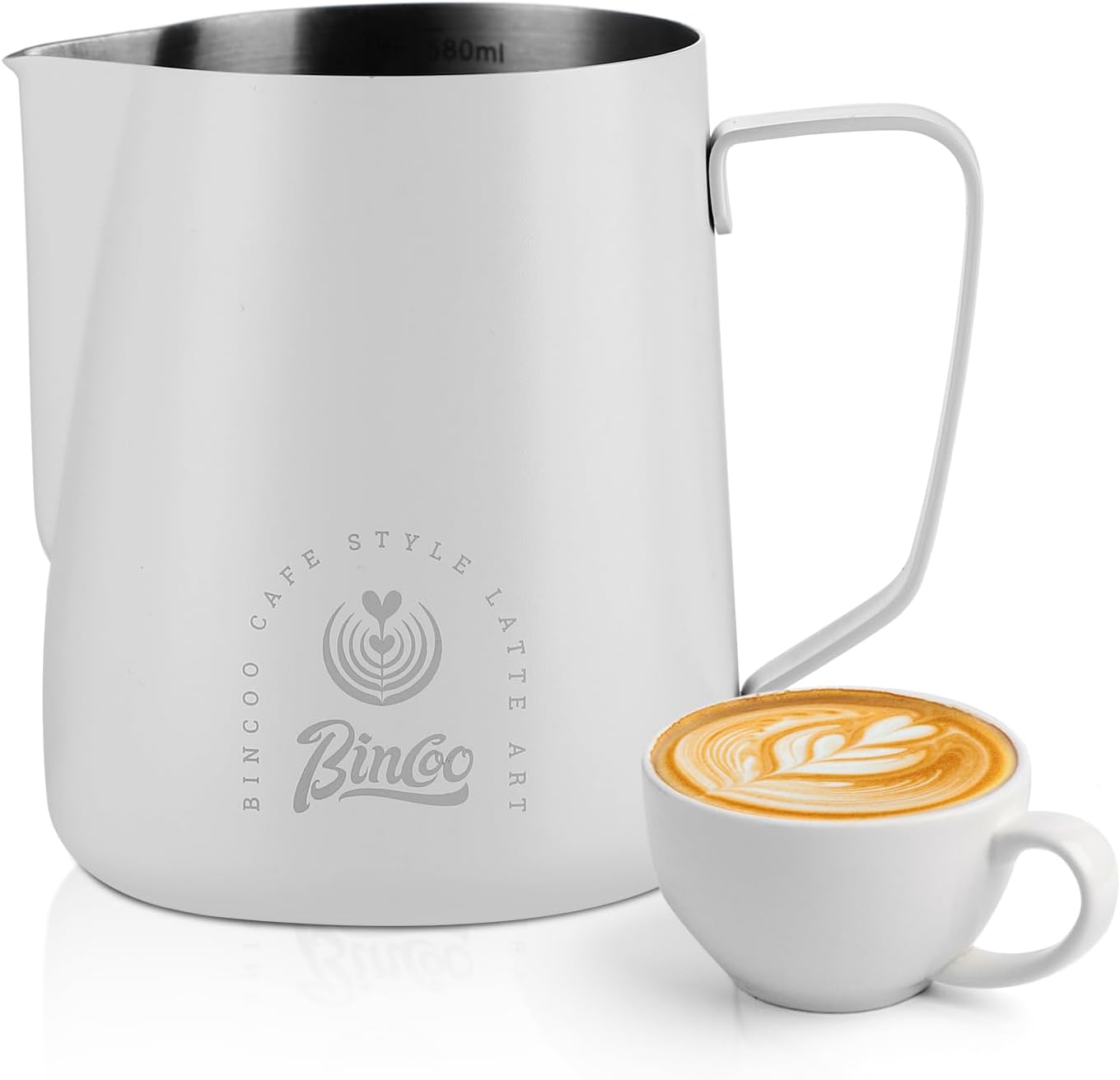 Bincoo GYKF1066 Milk Frothing Pitcher 350ml/12oz,Stainless Steel Latte Art Cup with Dual Arc Spout,Sharp Pouring Tip & Ergonomic Handle for Espresso Coffee Latte Cappuccino