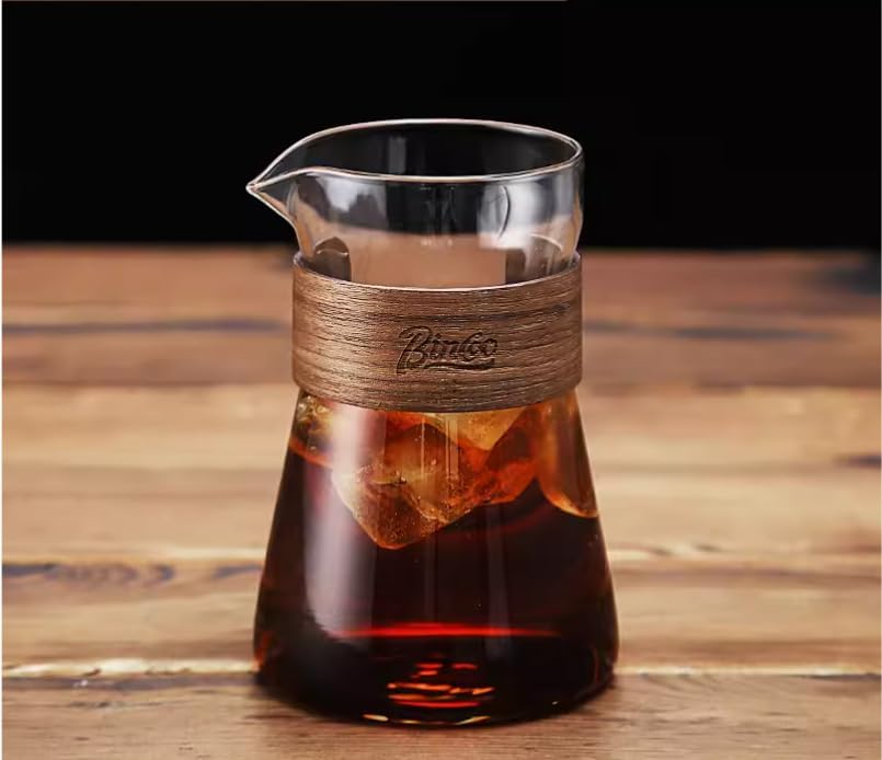 Bincoo 16oz Glass Coffee Carafe with Wood Heat-Resistant Layer, Coffee Decanter Coffee Server for Pour Over, Coffee Pot, Clear