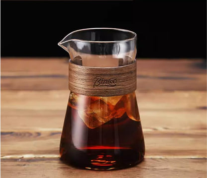 Bincoo 16oz Glass Coffee Carafe with Wood Heat-Resistant Layer, Coffee Decanter Coffee Server for Pour Over, Coffee Pot, Clear