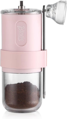 Bincoo Portable Manual Coffee Bean Grinder with Conical Ceramic Burr, Foldable Coffee Grinder for Outdoor Traveling Camping, Adjustable Coarseness (Pink)