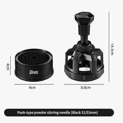 BINCOO Push Style Coffee WDT Distribution Needle, Adjustable Espresso Powder Stirrer with Brush Cleaning Base