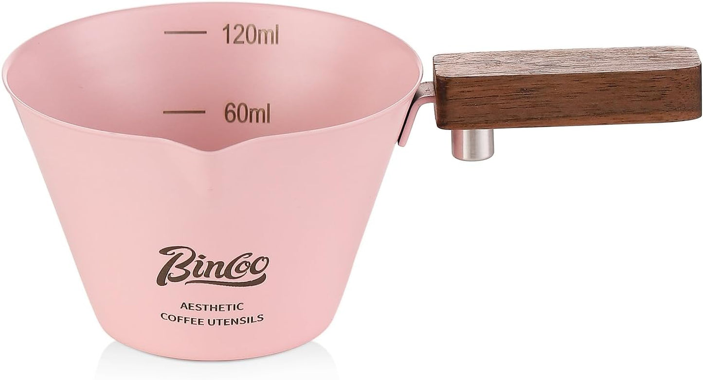 Green Espresso Shot Cup Set of 2,Stainless Steel Espresso Measuring Cup with Wood Handle,120ML Espresoo Coffee Pouring Cup,2 Pack