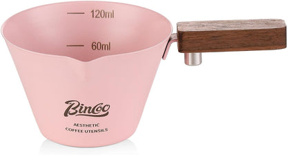 Green Espresso Shot Cup Set of 2,Stainless Steel Espresso Measuring Cup with Wood Handle,120ML Espresoo Coffee Pouring Cup,2 Pack