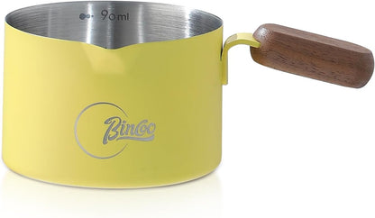 Bincoo GYKF2244 Espresso Shot Cup with Wood Handle,100ML Stainless Steel Espresso Measuring Cup Pouring Cup for Coffee Machine, Home, Barista