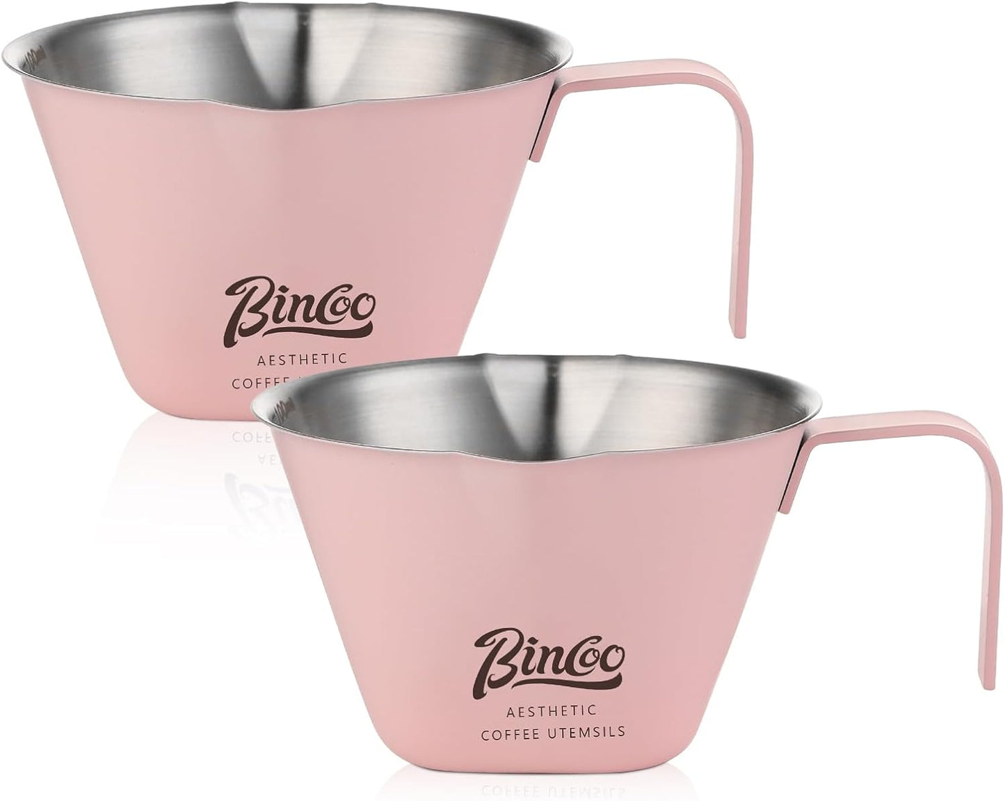 Pink Espresso Measuring Cup with Handle - 2 Pack Stainless Steel Espresso Pouring Cup with Double Spout,100ML Espresso Shot Cup for Coffee Bean,Tomato,Sauce,Milk