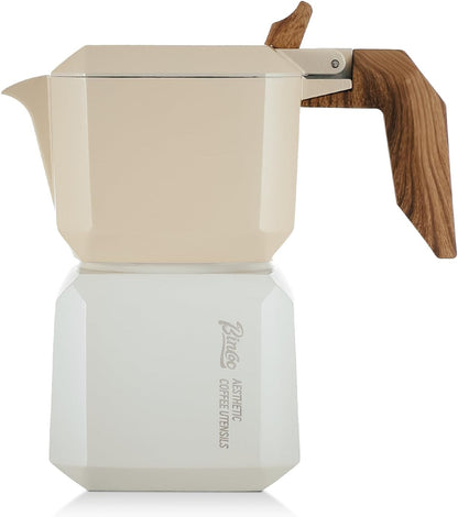 Bincoo Stovetop Espresso Maker 2 Cups-Creative Moka Coffee Pot Double Valve,Italian Coffee Maker Aluminium Stovetop Camping Espresso Maker,120ML/4oz(White-black)
