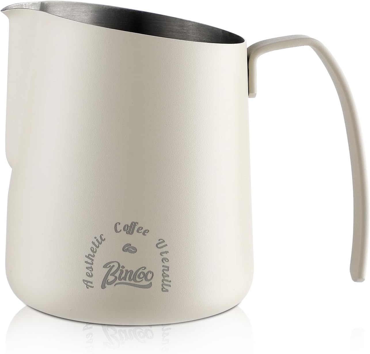 Milk Frothing Pitcher 500ML - Espresso Steaming Pitcher with Large Handle and Scale,Stainless Steel Milk Frothing Cup for Cappuccino, Latte Art,Coffee Machine Accessories (White)