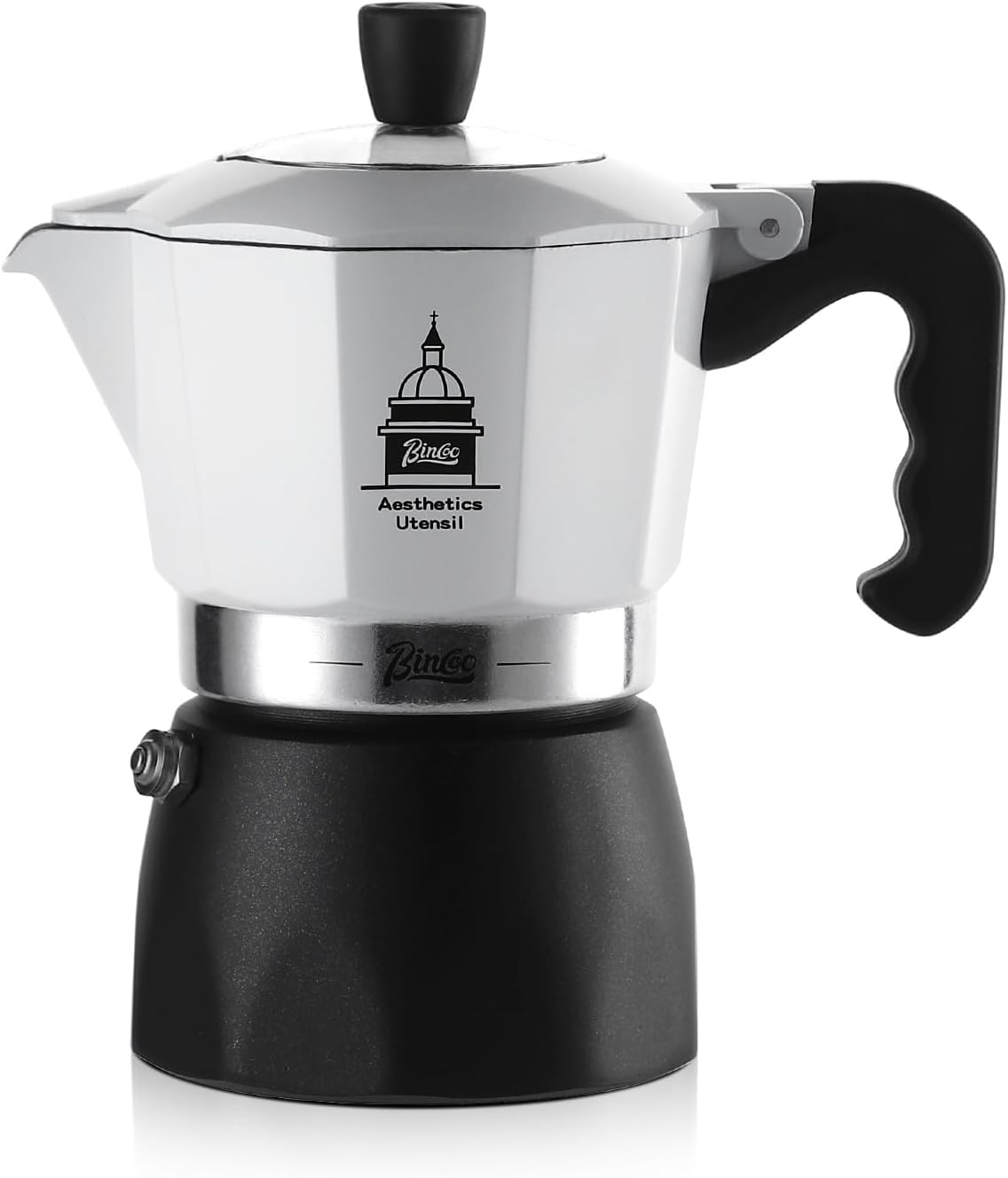 Bincoo Stovetop Espresso Maker,Classic Aluminum Italian Coffee Maker,2Cups Moka Pot for Italian and Cuban Café Brewing, Double Valve Extraction (White-Black, 2 Cups)