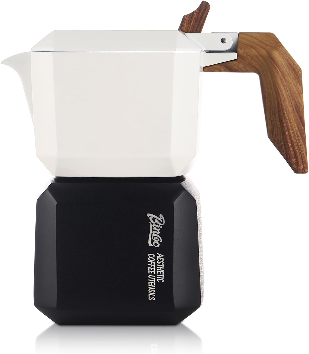 Bincoo Stovetop Espresso Maker 2 Cups-Creative Moka Coffee Pot Double Valve,Italian Coffee Maker Aluminium Stovetop Camping Espresso Maker,120ML/4oz(White-black)