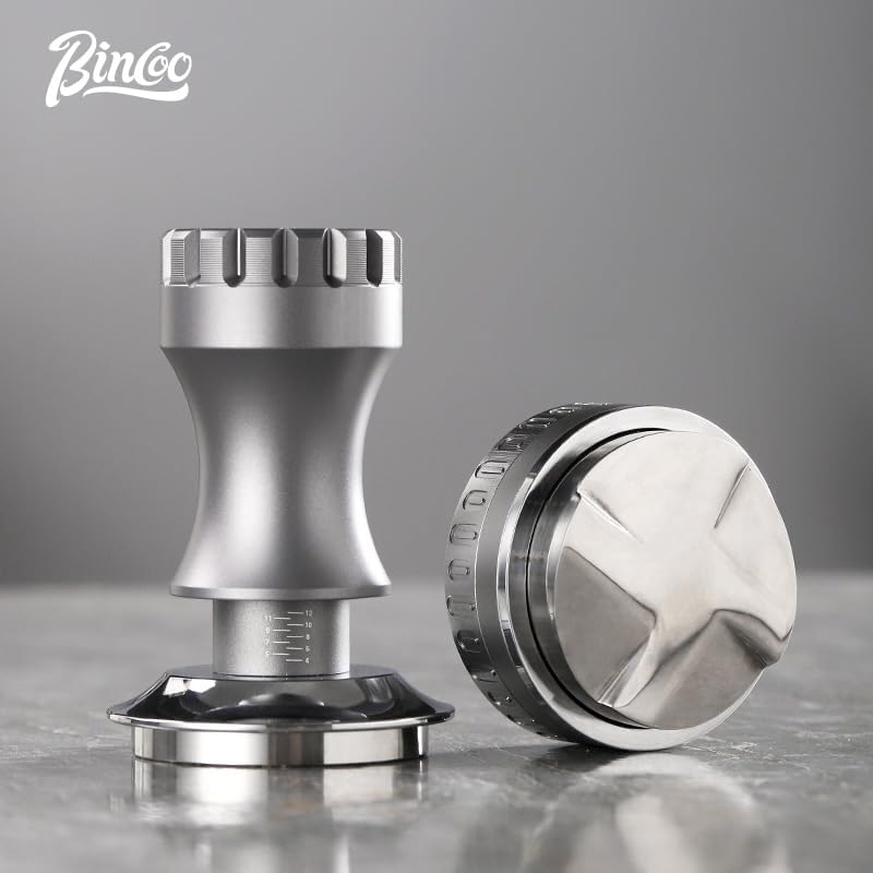 Bincoo GYKF0820 Espresso Tamper 58mm-Consistent Pressure Coffee Tamper for Barista Home,Adjustable Depth,Stainless Steel Base Tamper Espresso Tool Fits 58mm Portafilters(Grey 58mm)