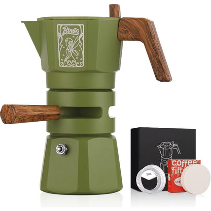 Bincoo GYKF0540 120ML/2 Cup Stovetop Espresso Maker Double Valve Moka Pot with Thermostat Extractor,Italian Espresso Moka Pot with Powder Dispenser and Filter Paper for Home(Black)