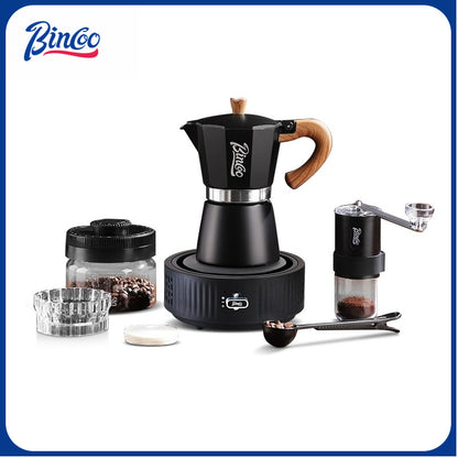 BINCOO Single-Valve Moka Pot Set Coffee Maker Home Coffee Machine with Electric Stove Set Coffee Bean Grinder Set 3Cups/6Cups