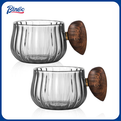 Bincoo GYJ60366 Iced Coffee Cups Set of 2,Clear Glass Coffee Mug Set Latte Glasses,250ml Cappuccino Mugs Espresso Coffee Cups with Handle (Gray)