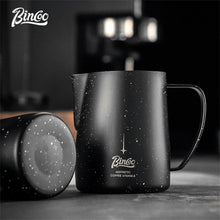 Bincoo Star Milk Frothing Pitcher 12oz,Espresso Steaming Pitcher,Espresso Machine Accessories,Milk Frother cup,Milk Coffee Cappuccino Latte Art,Stainless Steel Jug Cup.(Black 12oz)