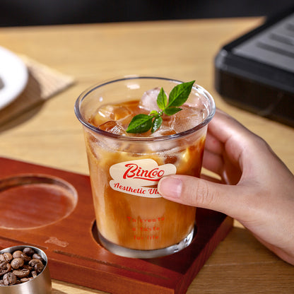 Bincoo Glass Iced Coffee Cups Set of 2 - Drinking Glasses Set 380ML, Clear Heavy Base Tall Beer Glasses, Water Glasses, Bar Glass, Wine, Juice, Iced Tea