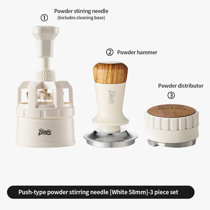 BINCOO Push Style Coffee WDT Distribution Needle, Adjustable Espresso Powder Stirrer with Brush Cleaning Base