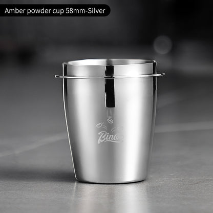 Bincoo 51/58mm Coffee Dosing Cup - Food-Grade Stainless Steel Espresso Powder Receiver, Multi-Use Coffee Porter for Weighing Beans & Catching Grounds, Black