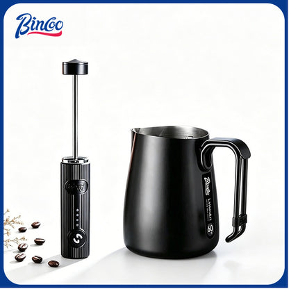 BINCOO Stainless Steel V-Spout Milk Pitcher with Frother Set Professional Coffee Tools
