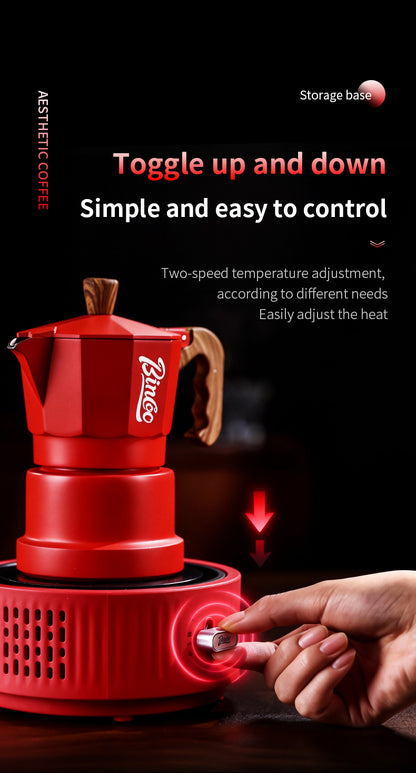 Bincoo 500W Mini Adjustable Electric Coffee Stove, Aluminum Heating Plate Coffee Hot Plate with Knob Temperature Control, Portable Small Electric Heater for Moka Pot, Syphon Siphon & Hand Drip Coffee Brewing