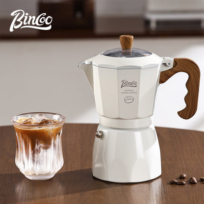 Bincoo Double Valve Moka Pot - Stovetop Espresso Maker with Rich Crema, Italian Style Coffee Pot with Imitation Wood Handle, Food-Grade Aluminum for Home Brewing