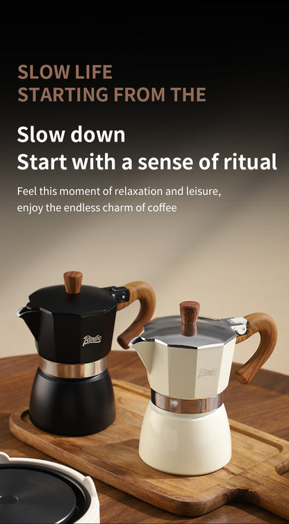 Bincoo Double Valve Moka Pot - High Pressure Stovetop Espresso Maker with Rich Crema, Italian Style Coffee Pot with Wood Handle, Food-Grade Aluminum for Home Brewing
