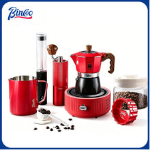 BINCOO Dual-valve Moka Pot Set with Portable Electric Stove, Household Mini Espresso Coffee Maker Kit 2Cups