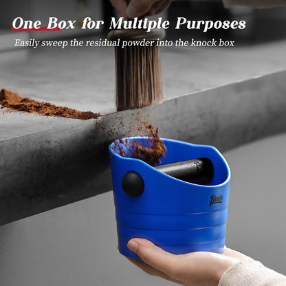 Bincoo Small Espresso Knock Box, 0.5L Coffee Ground Knock Box,Blue Espresso Puck Knock Box with Removable Knock Bar and Non-Slip Base