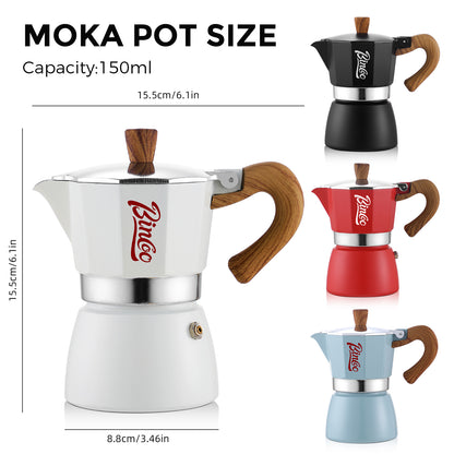 Bincoo Espresso Maker Stovetop, Moka Pot 6 Cups, Espresso Pot Classic Italian Coffee Maker,Single Safety Valve (White, 6 Cup)
