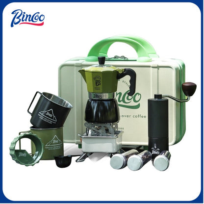 BINCOO Outdoor Coffee Utensils Set Espresso Moka Pot Coffee Beans Manual Grinder Set Camping Portable Best Gift