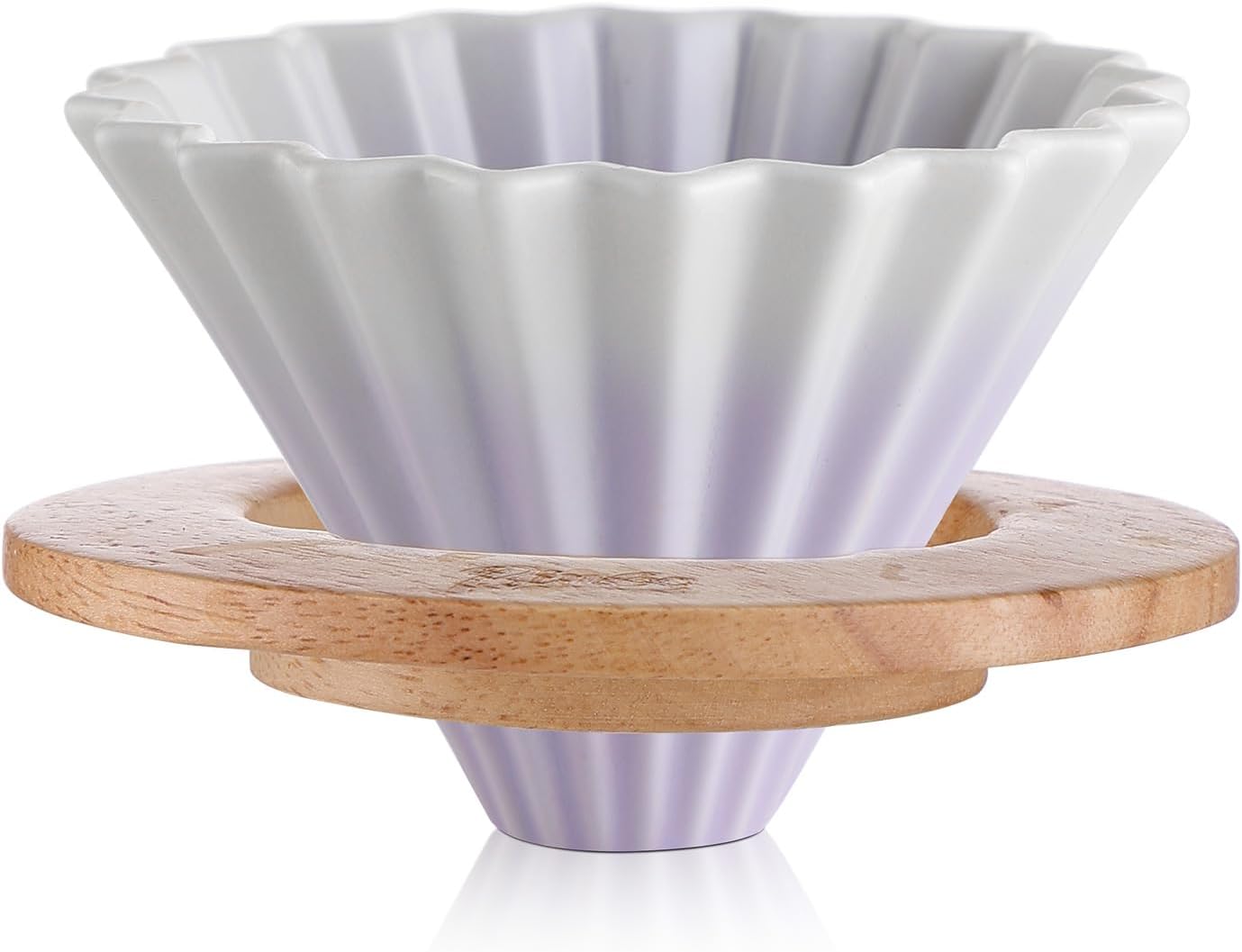 Bincoo GYKF1990 Ceramic Coffee Dripper,Pour Over Coffee Dripper with Wood Stand, Flower-shape for 1-2 Cups Slow Brewing Maker for Home Cafe (Pink)