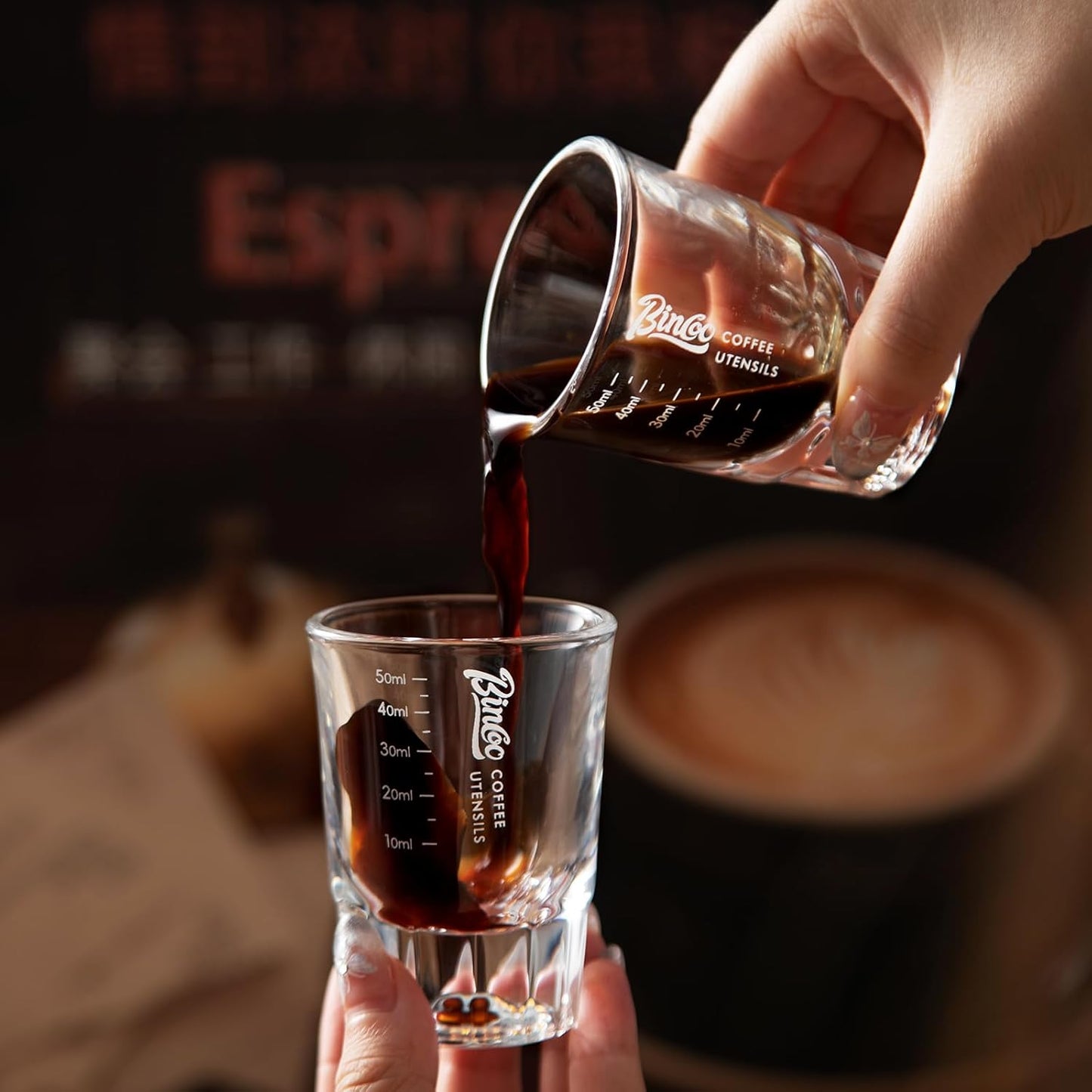 Espresso Shot Glasses 2 Pack - 50ml Espresso Measuring Cup Liquid Heavy Glass for Baristas for Single Shot