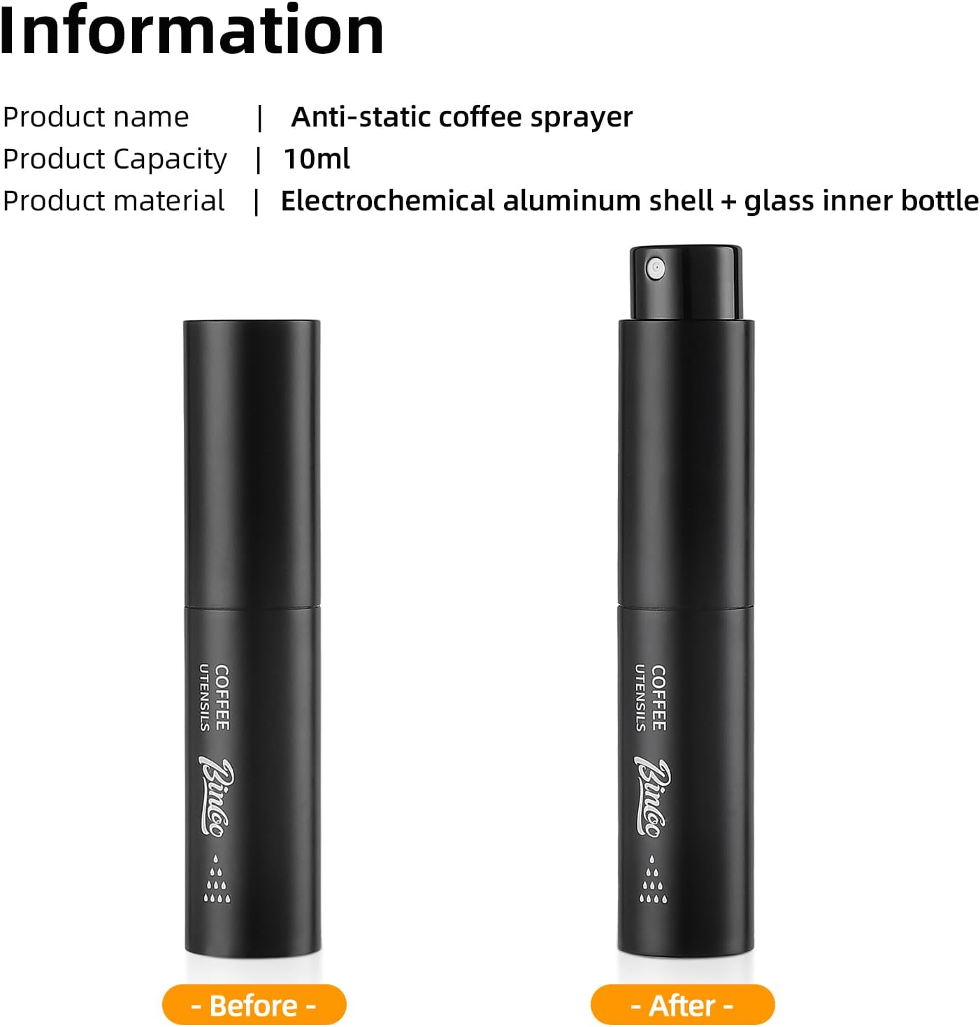 Bincoo GYKF1302 Coffee Spray Bottle - 10ml Capacity Coffee Bean Sprayer, Anti-static Coffee Bean Spritzer, Small and Portable for Travel (Black)