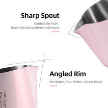 Milk Frothing Pitcher with Sharp Spout & Angled Rim – Precision latte art pitcher for Fine Lines & Intricate Patterns – 18/8 Stainless Steel Milk Steamer Cup for Cappucci