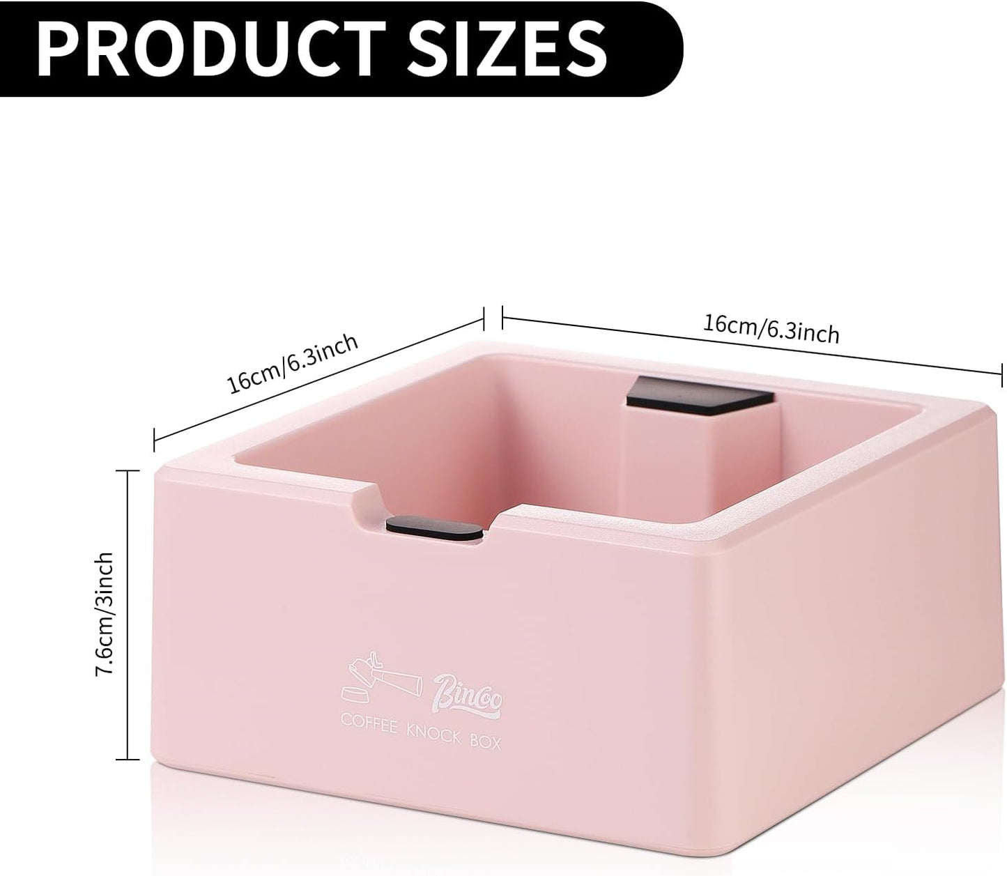 Bincoo Square Espresso knock Box 16cm /6.3 Inch Barista Style Coffee Knock Box for Grounds with Anti-Slip Base, Multi-functional Sturdy Espresso Dump Bin for Home/Office. (pink)