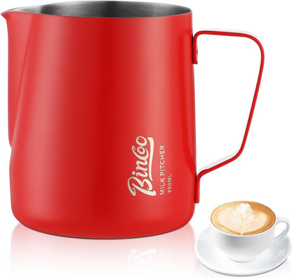 Bincoo GYKF0675 Professional 12oz Milk Frothing Pitcher for Latte Art, 304 Stainless Steel Espresso Steaming Jug with Ergonomic Handle & Sharp Spout, Perfect for Beginners & Baristas