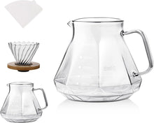 Pour Over Coffee Maker Set - Borosilicate Glass Dripper with Walnut Handle & Glass Lid, 50 pcs V60 Paper Filters Included - 600ml Pour Over Coffee Dripper for Home, Café, & Camping (Transparent)