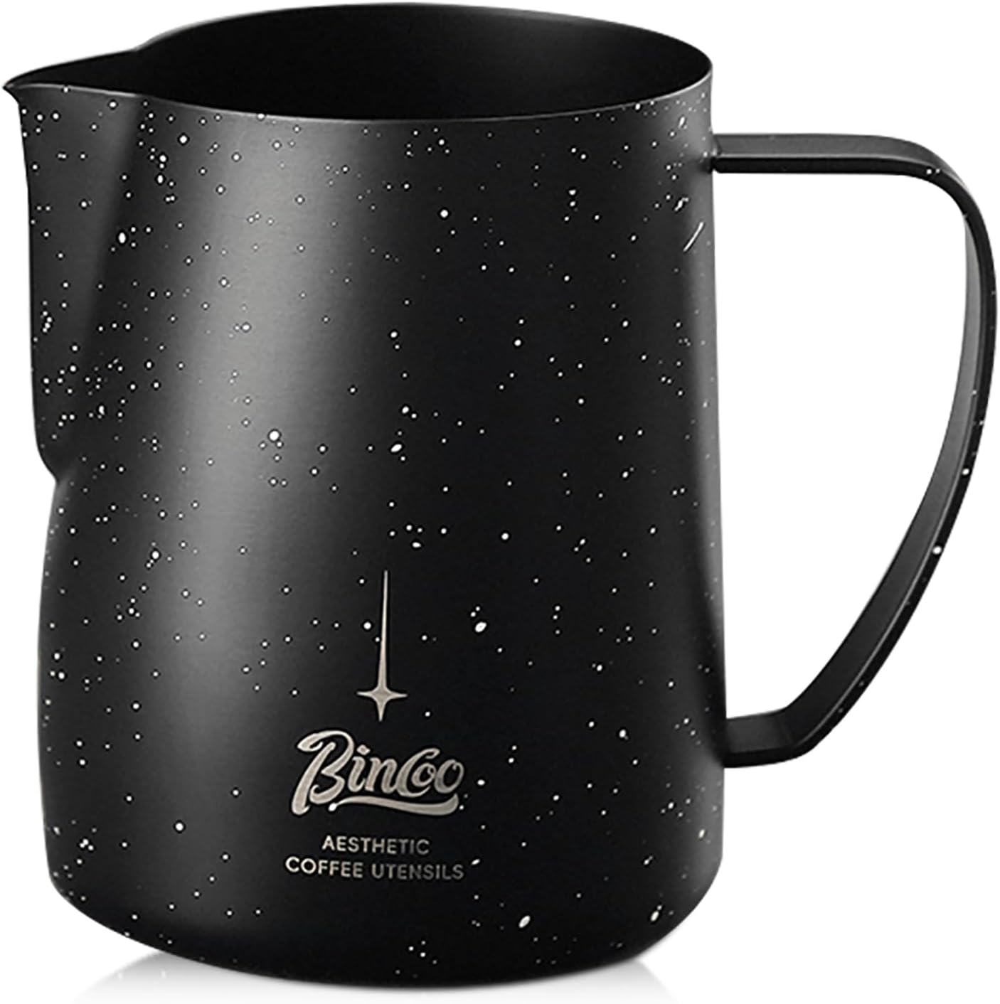 Bincoo Star Milk Frothing Pitcher 12oz,Espresso Steaming Pitcher,Espresso Machine Accessories,Milk Frother cup,Milk Coffee Cappuccino Latte Art,Stainless Steel Jug Cup.(Black 12oz)