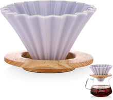 Pour Over Coffee Dripper - Ceramic Pour Over Coffee Filter with Wooden Tray,Removable Ceramic Coffee Maker Easy Manual Slow Brewing Accessories for Home, Cafe, Coffee Bar Accessories