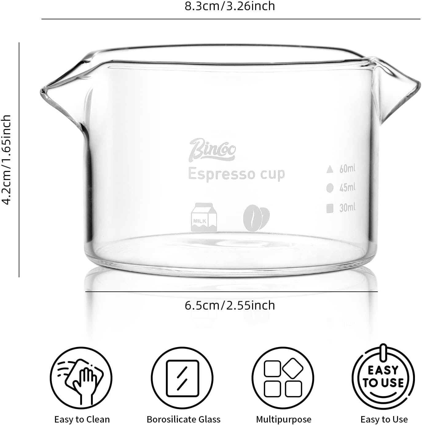Espresso Shot Glass 2 Pack - 3oz Barista Espresso Cups with Double Spout, 90ML Clear Espresso Shots Cup Set of 2