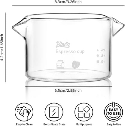 Espresso Shot Glass 2 Pack - 3oz Barista Espresso Cups with Double Spout, 90ML Clear Espresso Shots Cup Set of 2