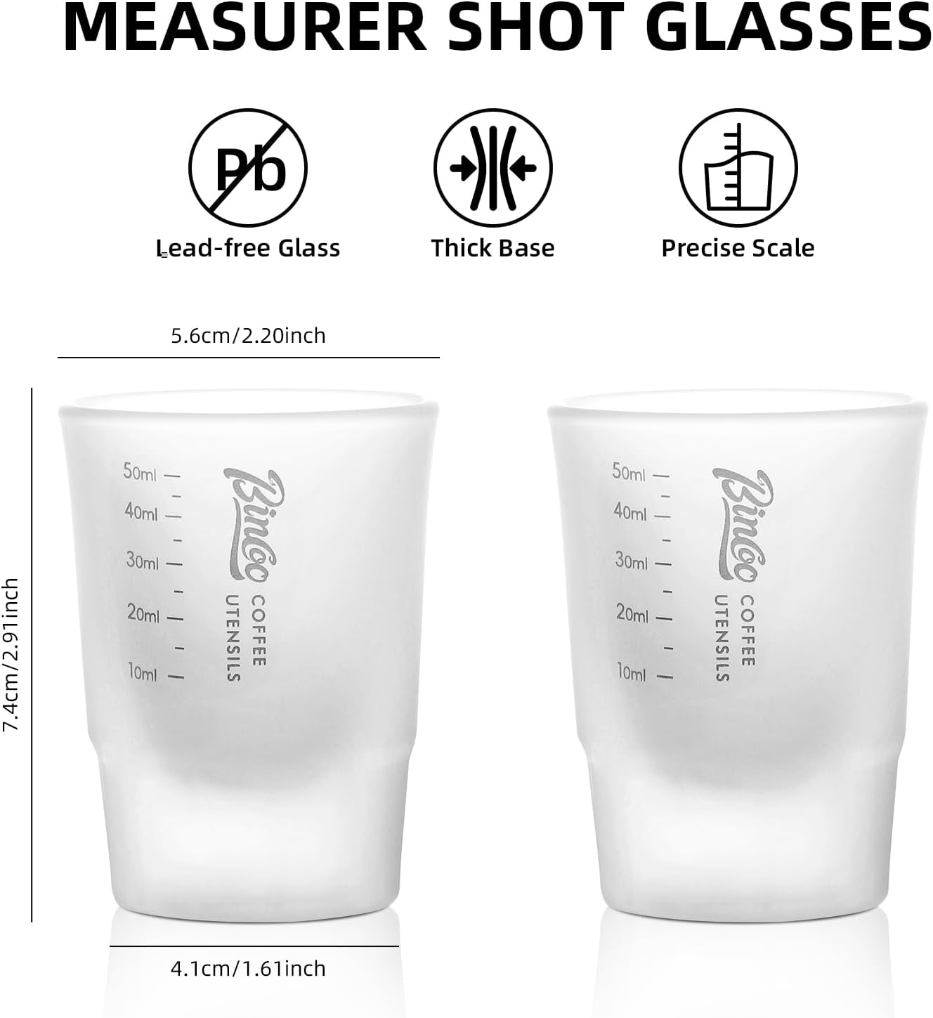 Measuring Shot Glasses 50ML Espresso Measuring Cup - 2 Pieces - Crystal - Frosted Glass, Perfect for Accurate Coffee espresso Alcohol & Ingredient Measuring - Versatile for Kitchen Cafe & Bar Use