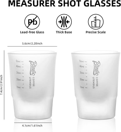 Measuring Shot Glasses 50ML Espresso Measuring Cup - 2 Pieces - Crystal - Frosted Glass, Perfect for Accurate Coffee espresso Alcohol & Ingredient Measuring - Versatile for Kitchen Cafe & Bar Use