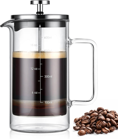 Bincoo French Press Coffee Maker 600ML - Single Layer Borolicate Glass Travel Coffee Press,Tea and Frothed Milk Press, Easy to Use