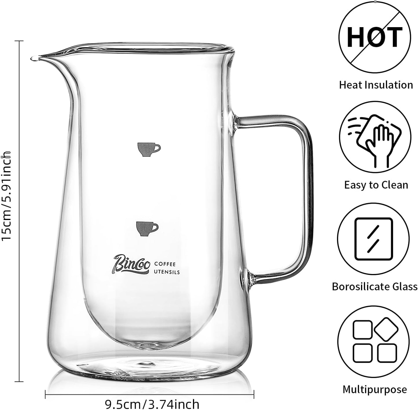 Double Wall Glass Coffee Carafe - Coffee Decanter Coffee Server for Pour Over, Coffee Pot, Borosilicate Glass For Coffee, Tea, Whiskey, Cocktails & All Beverages