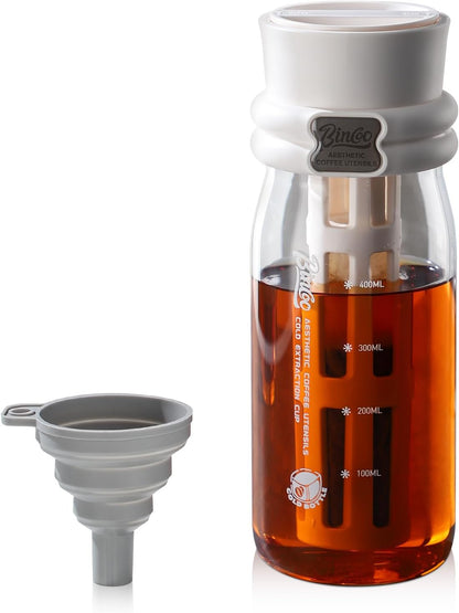 Bincoo GYKF2013 Borosilicate Glass Cold Brew Coffee Maker-600ml,Leak-Proof,Cold Brew Bottle with Fine Mesh Filter & Silicone Funnel,Multi-Functional for Coffee & Fruit Tea (Black)