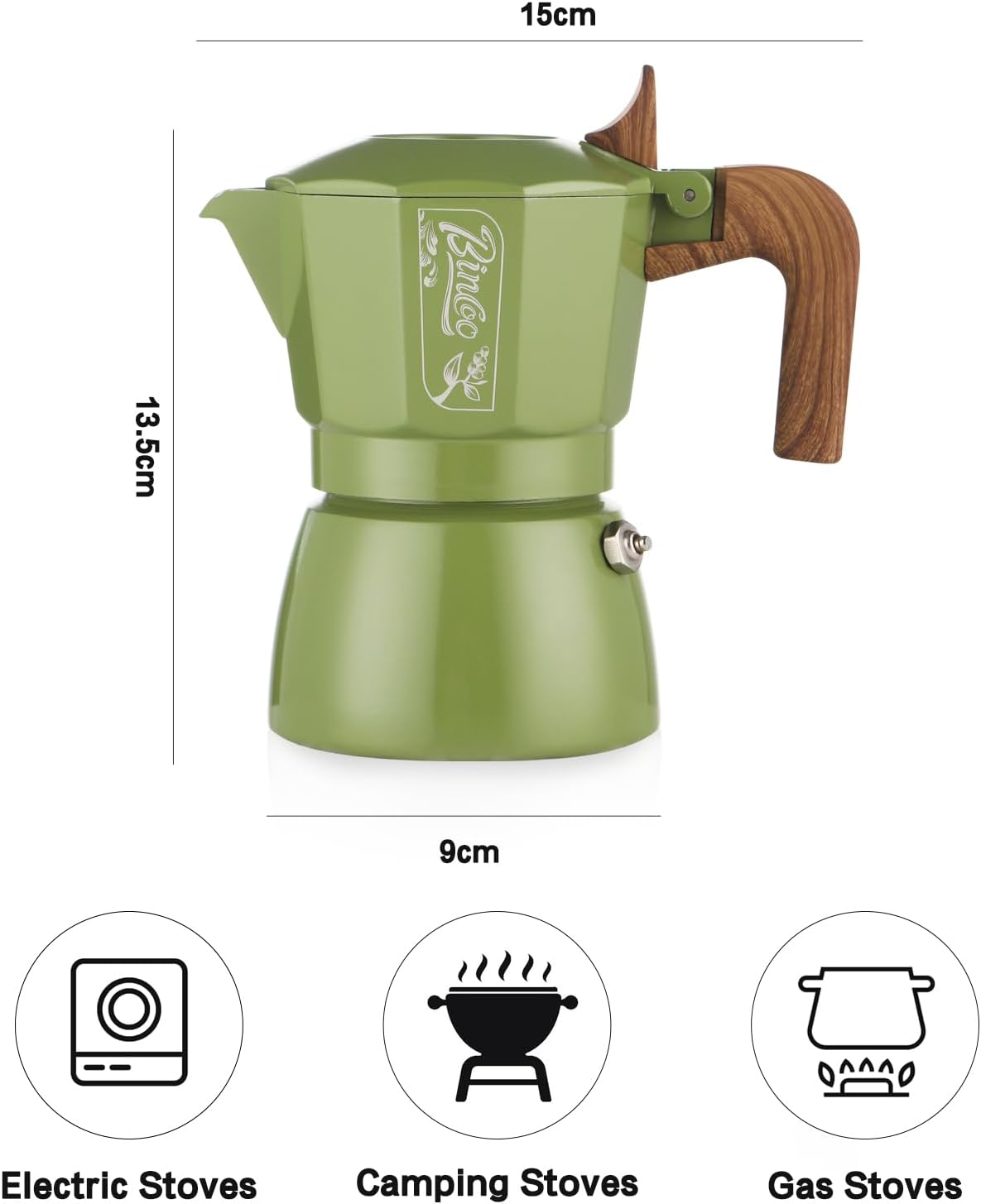 Bincoo Small Espresso Maker Stovetop, 2 Cups Moka Pot Espresso Pot Stovetop,120ml Italian Coffee maker for Cappuccino Latte,Cafetera Cubana