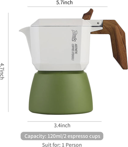 Bincoo Stovetop Espresso Maker, Moka Pot, Italian Coffee Maker Classic Cafe Percolator Maker for Italian Brewing, 2 Espresso Cups (White-Green)