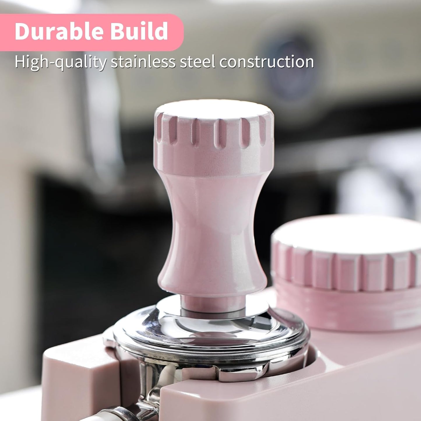 Bincoo 58mm Coffee Tamper Pink Color Premium Espresso Coffee Tamper with Calibrated Spring Loaded Flat Stainless Steel Base, Constant 30lb Espresso Machine Accessories